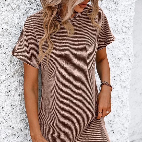 Breezy Ribbed Tee Dress - Tan - Picture 5 of 9